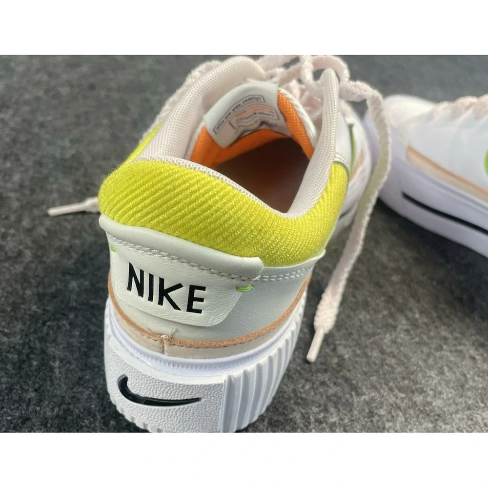 Nike White Sneakers with Lime Green Swoosh and Yellow Collar